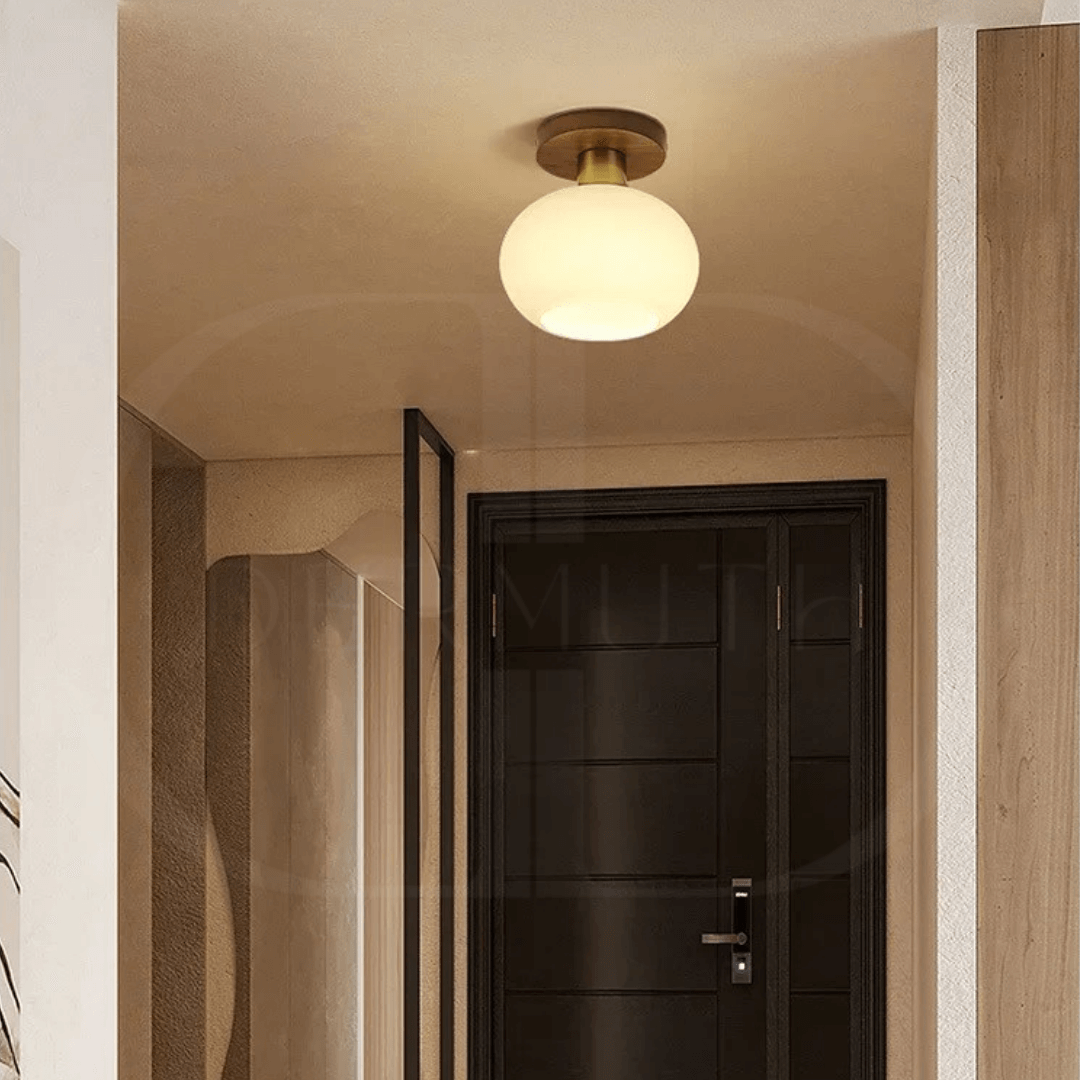 Deckenleuchte Holz & Milchglas