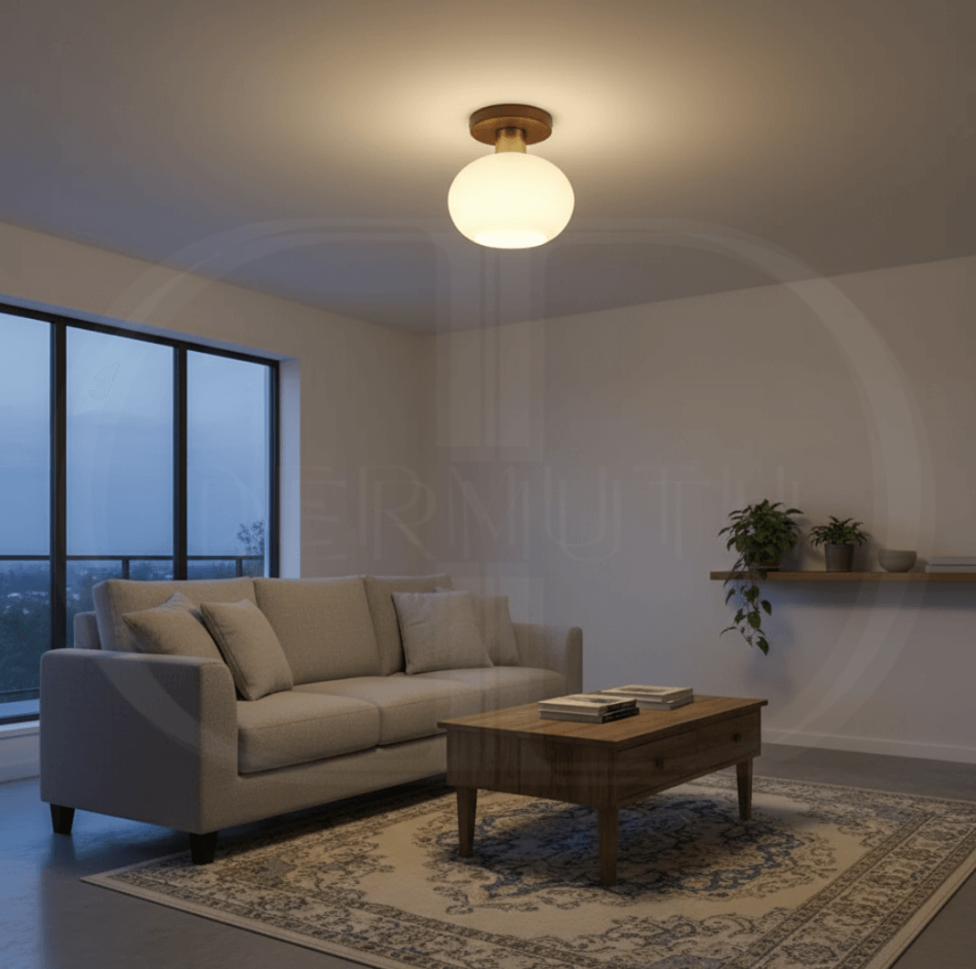 Deckenleuchte Holz & Milchglas