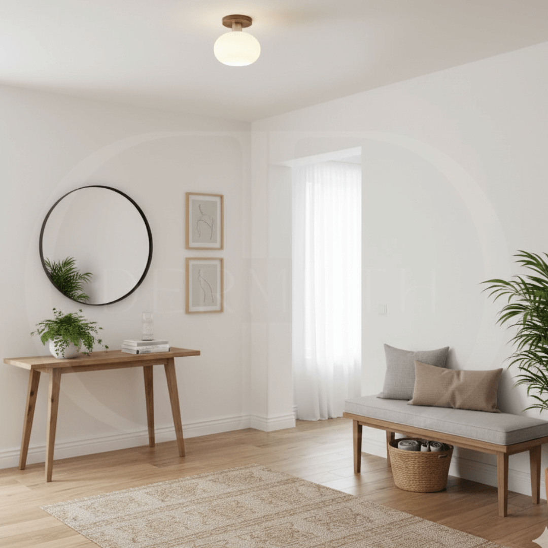 Deckenleuchte Holz & Milchglas