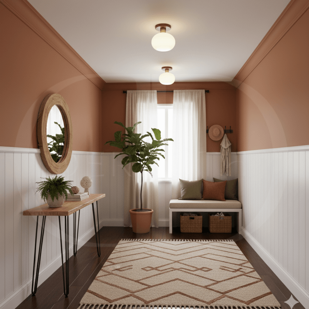 Deckenleuchte Holz & Milchglas