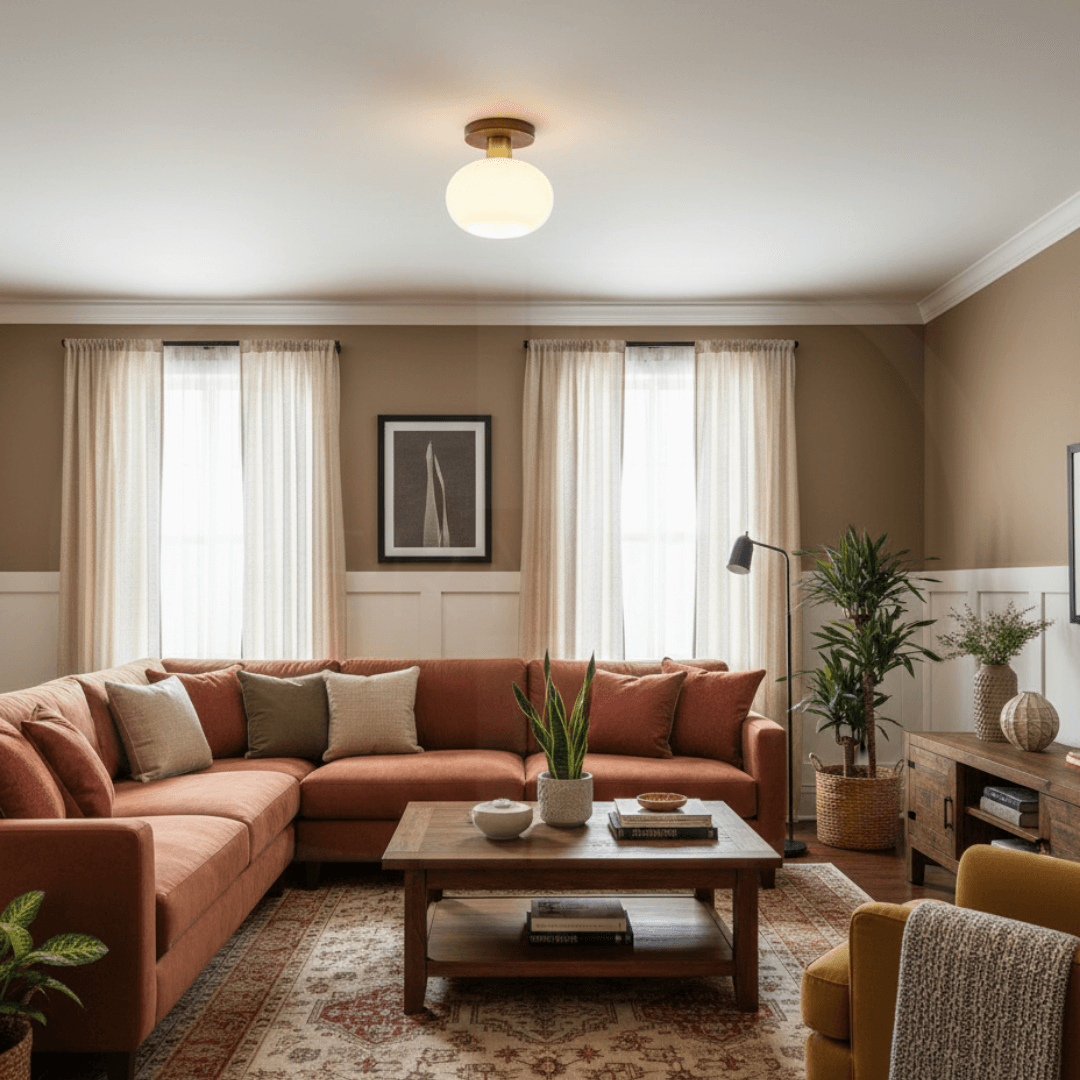 Deckenleuchte Holz & Milchglas