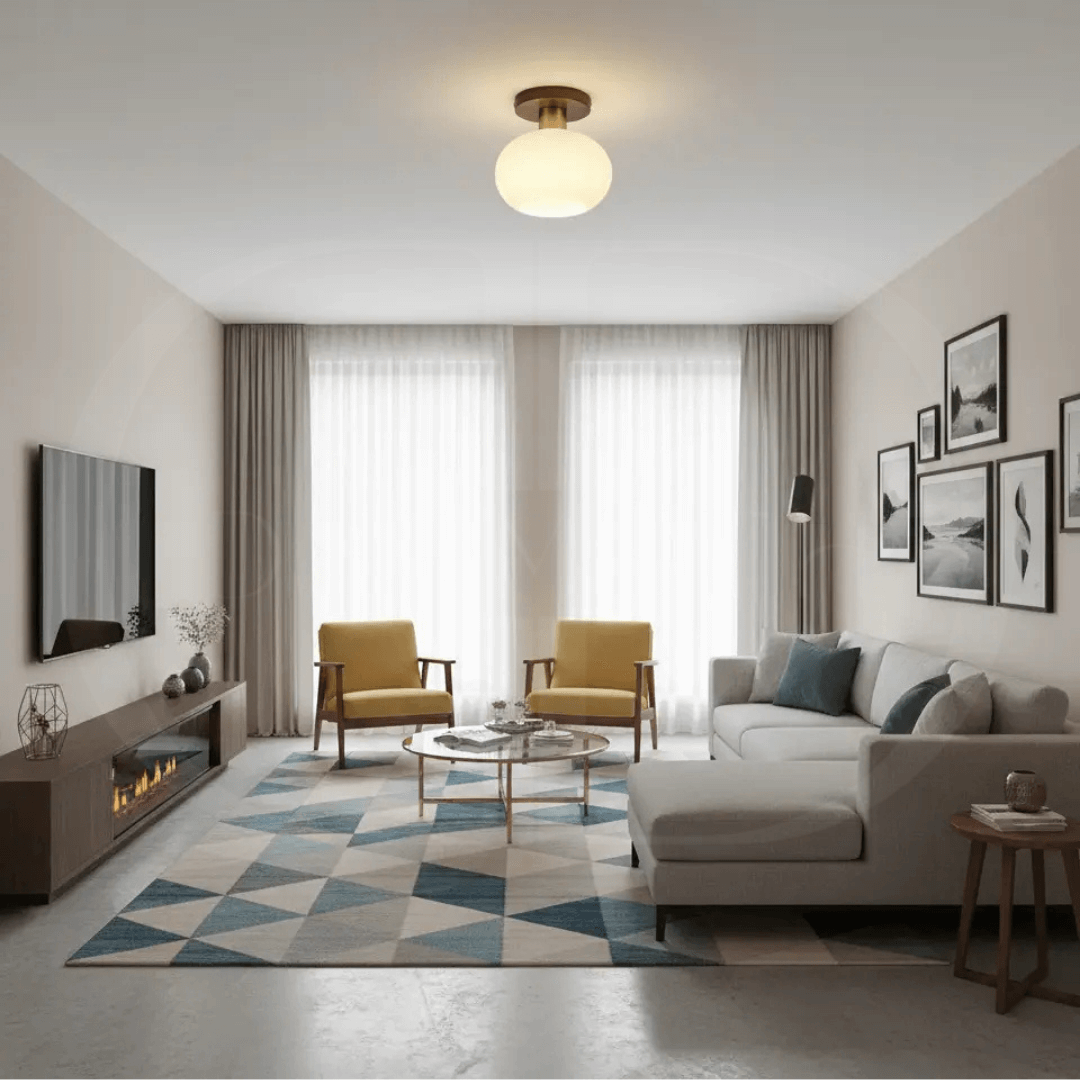 Deckenleuchte Holz & Milchglas