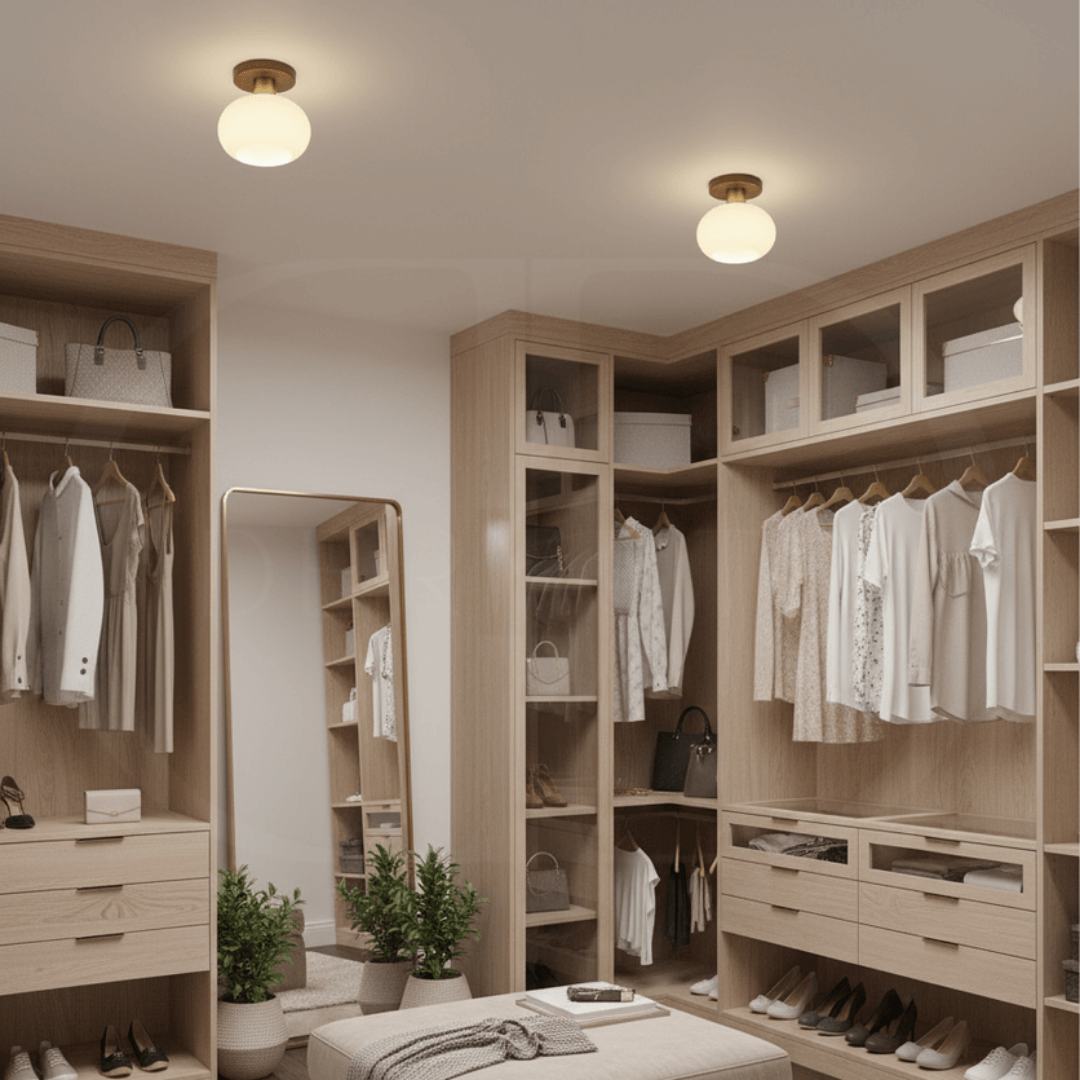 Deckenleuchte Holz & Milchglas