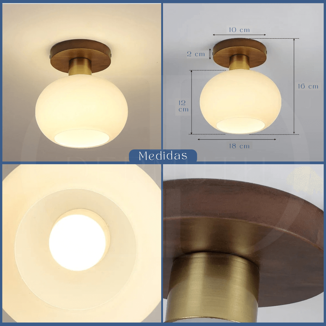 Deckenleuchte Holz & Milchglas
