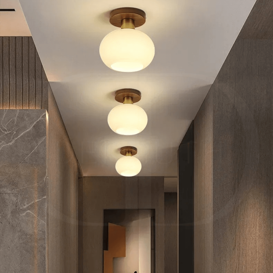 Deckenleuchte Holz & Milchglas